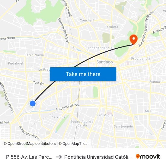 Pi556-Av. Las Parcelas / Esq. Los Ducados to Pontificia Universidad Católica De Chile - Campus Lo Contador map