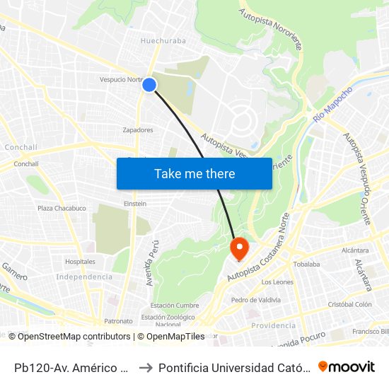 Pb120-Av. Américo Vespucio / Esq. Av. Recoleta to Pontificia Universidad Católica De Chile - Campus Lo Contador map