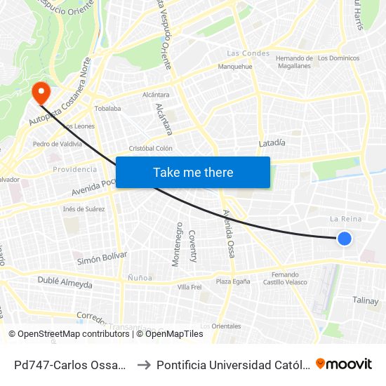 Pd747-Carlos Ossandón / Esq. Simon González to Pontificia Universidad Católica De Chile - Campus Lo Contador map