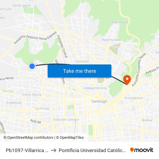 Pb1097-Villarrica / Esq. General Freire to Pontificia Universidad Católica De Chile - Campus Lo Contador map