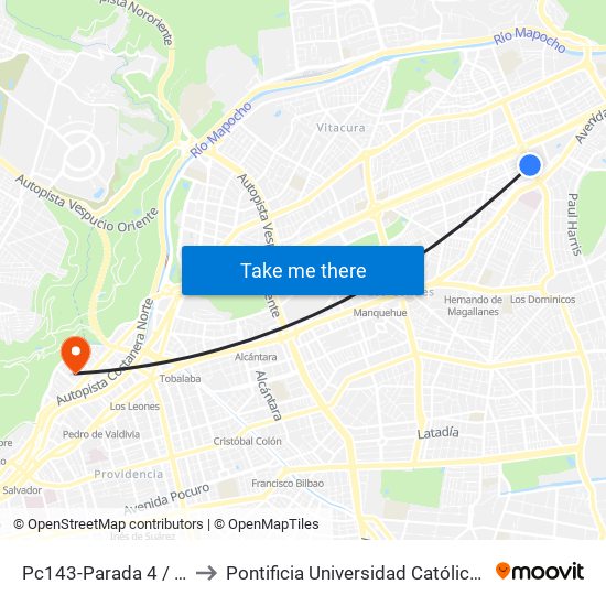 Pc143-Parada 4 / Mall Alto Las Condes to Pontificia Universidad Católica De Chile - Campus Lo Contador map