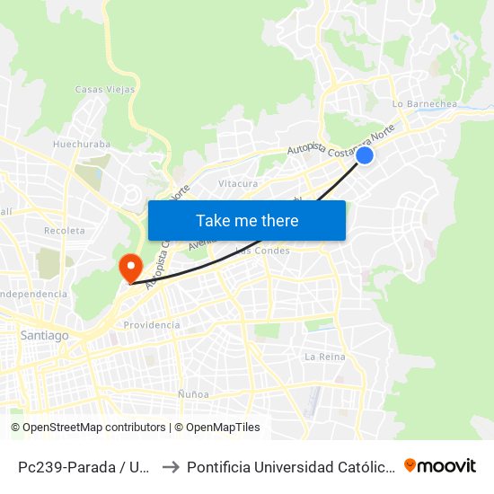 Pc239-Parada / Universidad Del Pacífico to Pontificia Universidad Católica De Chile - Campus Lo Contador map