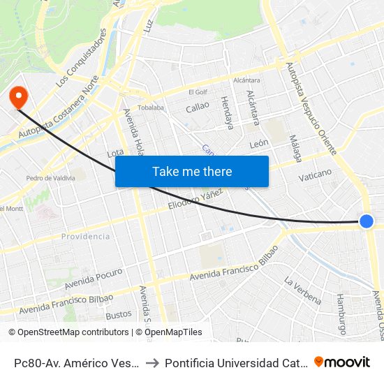 Pc80-Av. Américo Vespucio / Esq. Av. Francisco Bilbao to Pontificia Universidad Católica De Chile - Campus Lo Contador map