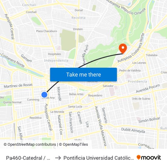 Pa460-Catedral / Esq. Almirante Barroso to Pontificia Universidad Católica De Chile - Campus Lo Contador map