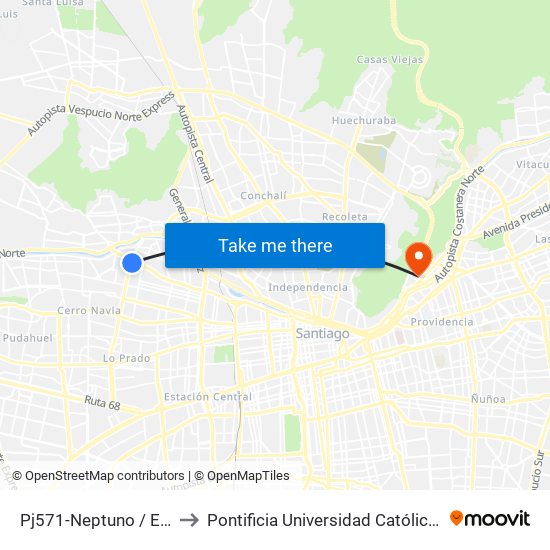Pj571-Neptuno / Esq. Avenida Carrascal to Pontificia Universidad Católica De Chile - Campus Lo Contador map