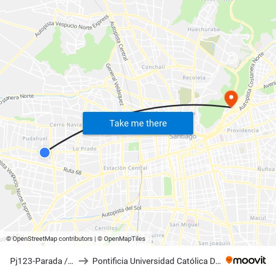 Pj123-Parada / Muni. Pudahuel to Pontificia Universidad Católica De Chile - Campus Lo Contador map