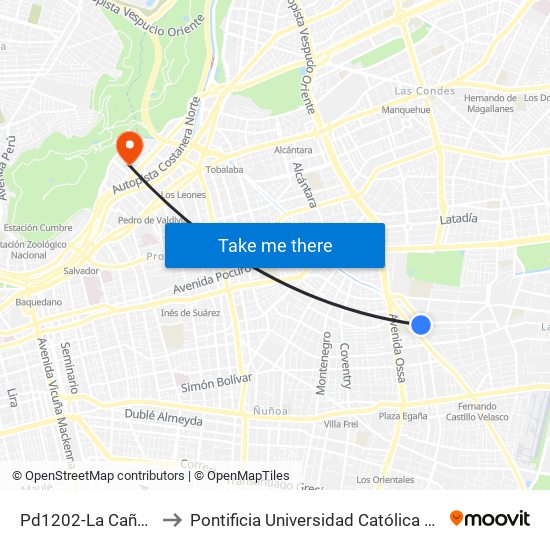 Pd1202-La Cañada / Esq. Loreley to Pontificia Universidad Católica De Chile - Campus Lo Contador map