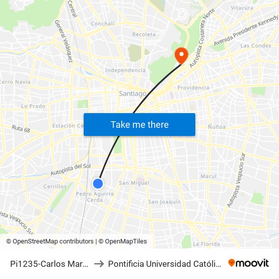 Pi1235-Carlos Marx / Esq. Baldomero Lillo to Pontificia Universidad Católica De Chile - Campus Lo Contador map