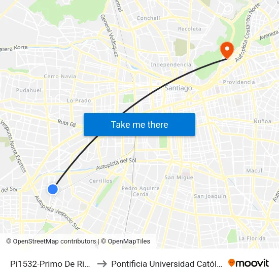 Pi1532-Primo De Rivera / Esq. Avenida Lumen to Pontificia Universidad Católica De Chile - Campus Lo Contador map