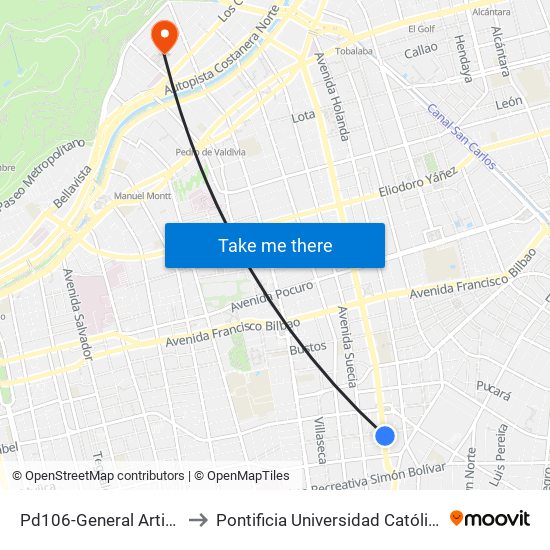 Pd106-General Artigas / Esq. Hernán Cortés to Pontificia Universidad Católica De Chile - Campus Lo Contador map