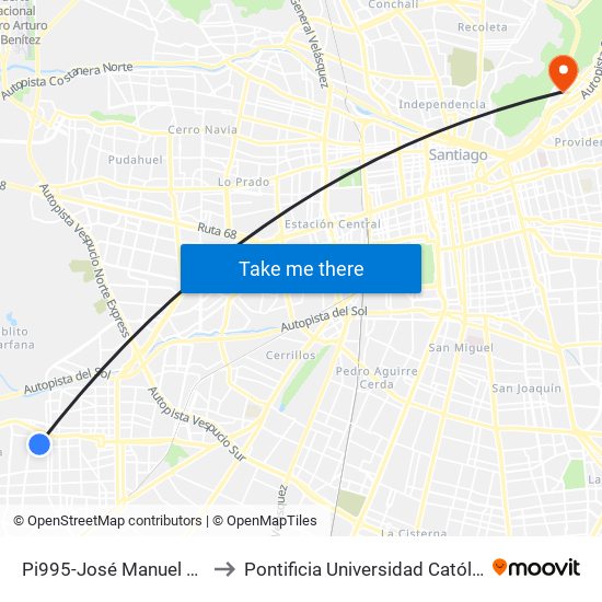 Pi995-José Manuel Borgoño / Esq. Los Adobes to Pontificia Universidad Católica De Chile - Campus Lo Contador map