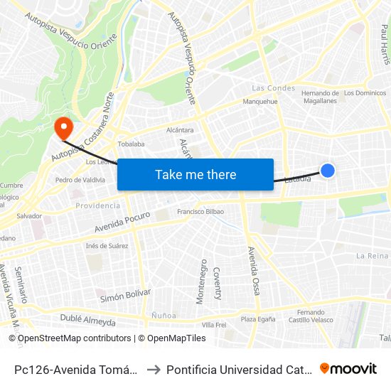 Pc126-Avenida Tomás Moro / Esq. Alejandro Fleming to Pontificia Universidad Católica De Chile - Campus Lo Contador map