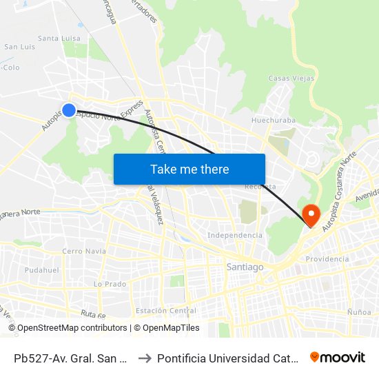 Pb527-Av. Gral. San Martín / Esq. Blanco Encalada to Pontificia Universidad Católica De Chile - Campus Lo Contador map