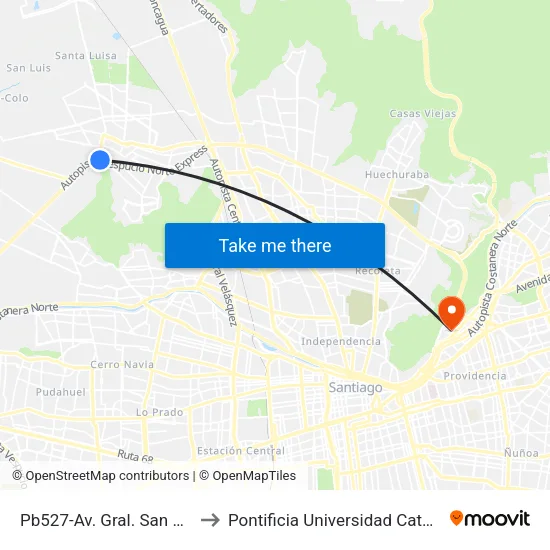 Pb527-Av. Gral. San Martín / Esq. Blanco Encalada to Pontificia Universidad Católica De Chile - Campus Lo Contador map