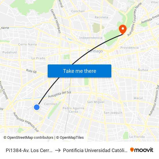 Pi1384-Av. Los Cerrillos / Esq. Salomón Sack to Pontificia Universidad Católica De Chile - Campus Lo Contador map