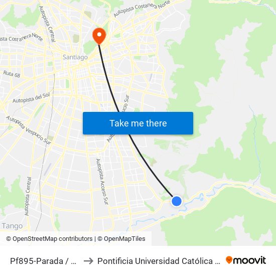 Pf895-Parada / Hacienda El Peñón to Pontificia Universidad Católica De Chile - Campus Lo Contador map