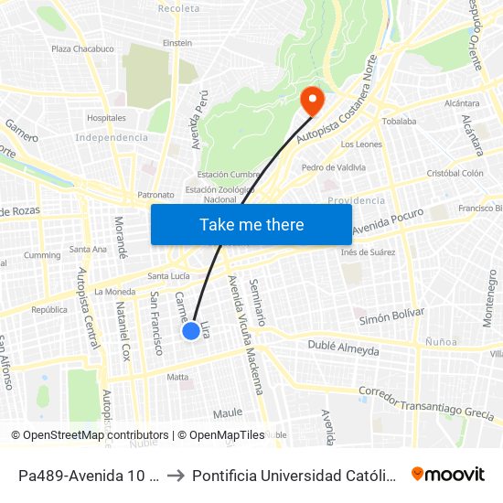 Pa489-Avenida 10 De Julio / Esq. Carmen to Pontificia Universidad Católica De Chile - Campus Lo Contador map