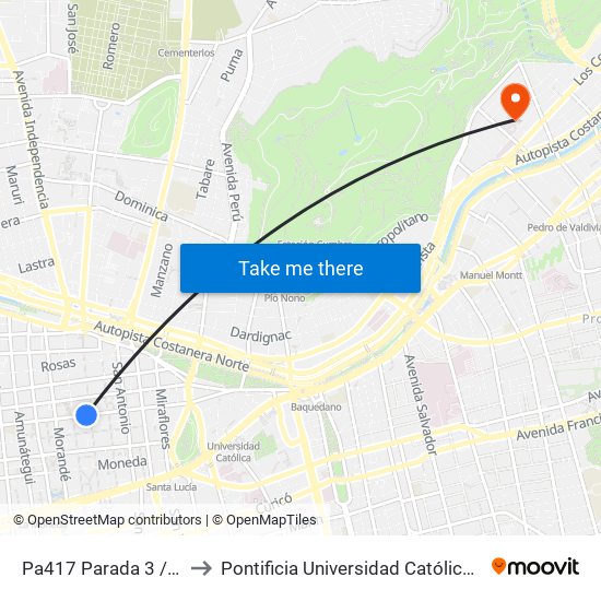Pa417 Parada 3 / (M) Plaza De Armas to Pontificia Universidad Católica De Chile - Campus Lo Contador map