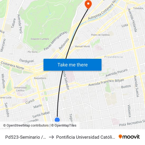 Pd523-Seminario / Esq. Malaquías Concha to Pontificia Universidad Católica De Chile - Campus Lo Contador map