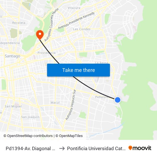 Pd1394-Av. Diagonal Las Torres / Esq. Avenida Grecia to Pontificia Universidad Católica De Chile - Campus Lo Contador map