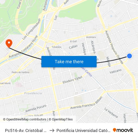 Pc516-Av. Cristóbal Colón / Esq. Félix De Amesti to Pontificia Universidad Católica De Chile - Campus Lo Contador map