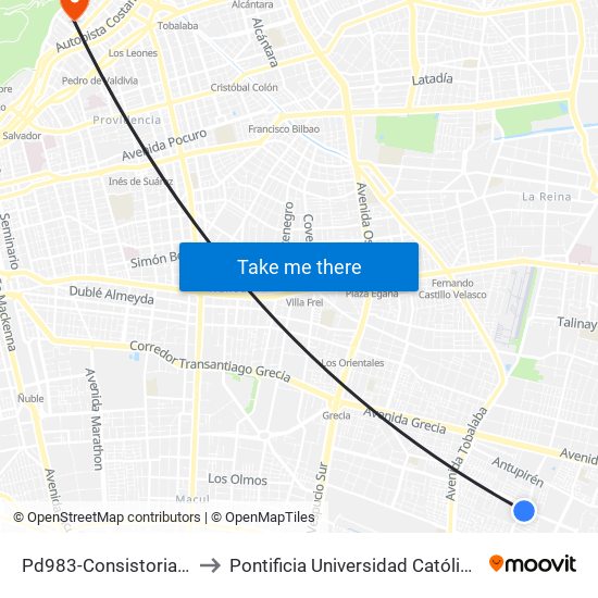 Pd983-Consistorial / Esq. Avenida El Valle to Pontificia Universidad Católica De Chile - Campus Lo Contador map