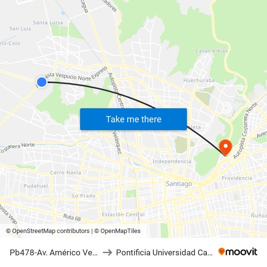 Pb478-Av. Américo Vespucio / Esq. Camino Lo Echevers to Pontificia Universidad Católica De Chile - Campus Lo Contador map