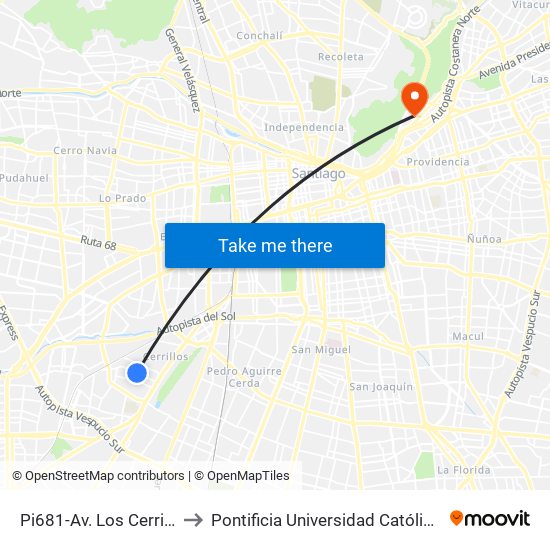 Pi681-Av. Los Cerrillos / Esq. Las Violetas to Pontificia Universidad Católica De Chile - Campus Lo Contador map