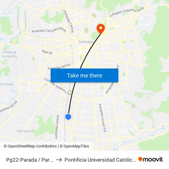 Pg22-Parada / Paradero 38 Gran Avenida to Pontificia Universidad Católica De Chile - Campus Lo Contador map