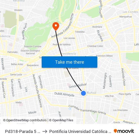 Pd318-Parada 5 / (M) Chile España to Pontificia Universidad Católica De Chile - Campus Lo Contador map