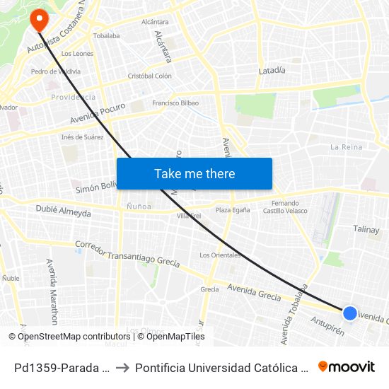 Pd1359-Parada / Muni. Peñalolén to Pontificia Universidad Católica De Chile - Campus Lo Contador map