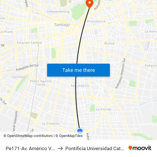 Pe171-Av. Américo Vespucio / Esq. Av. Santa Rosa to Pontificia Universidad Católica De Chile - Campus Lo Contador map