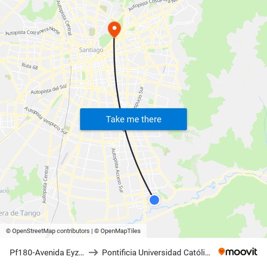 Pf180-Avenida Eyzaguirre / Esq. Finlandia to Pontificia Universidad Católica De Chile - Campus Lo Contador map