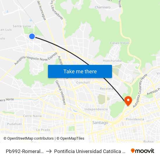 Pb992-Romeral / Esq. Del Trigal to Pontificia Universidad Católica De Chile - Campus Lo Contador map