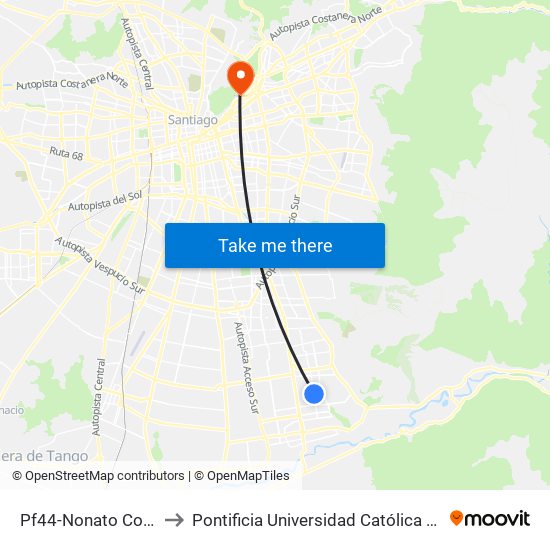 Pf44-Nonato Coo / Esq. San Hugo to Pontificia Universidad Católica De Chile - Campus Lo Contador map
