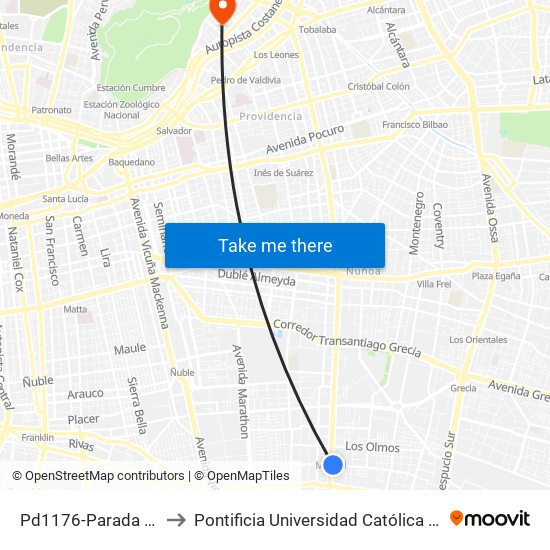 Pd1176-Parada 4 / Muni. De Macul to Pontificia Universidad Católica De Chile - Campus Lo Contador map