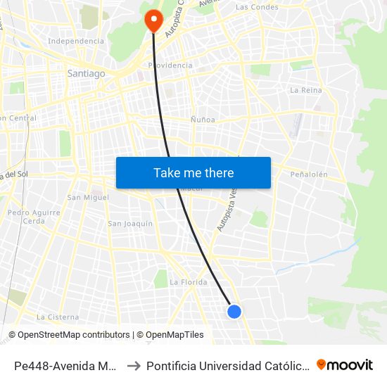 Pe448-Avenida México / Esq. Santa Julia to Pontificia Universidad Católica De Chile - Campus Lo Contador map