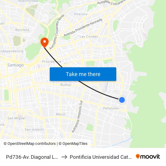 Pd736-Av. Diagonal Las Torres / Esq. Las Vertientes to Pontificia Universidad Católica De Chile - Campus Lo Contador map