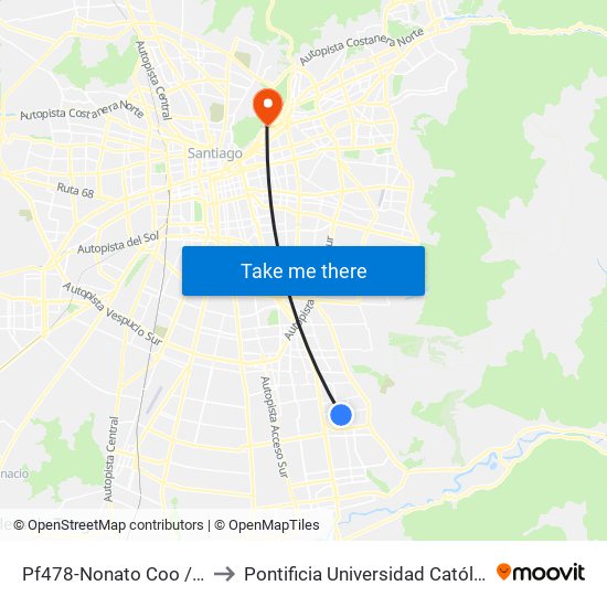 Pf478-Nonato Coo / Esq. Portezuelo De Colina to Pontificia Universidad Católica De Chile - Campus Lo Contador map