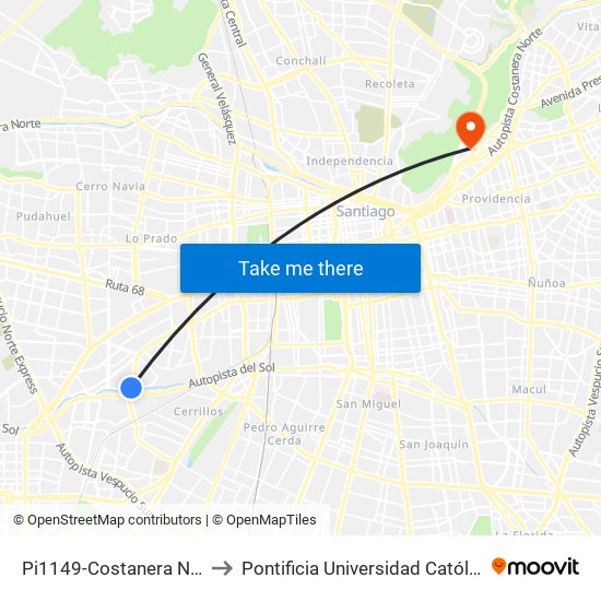 Pi1149-Costanera Norte / Esq. Av. Lo Errázuriz to Pontificia Universidad Católica De Chile - Campus Lo Contador map