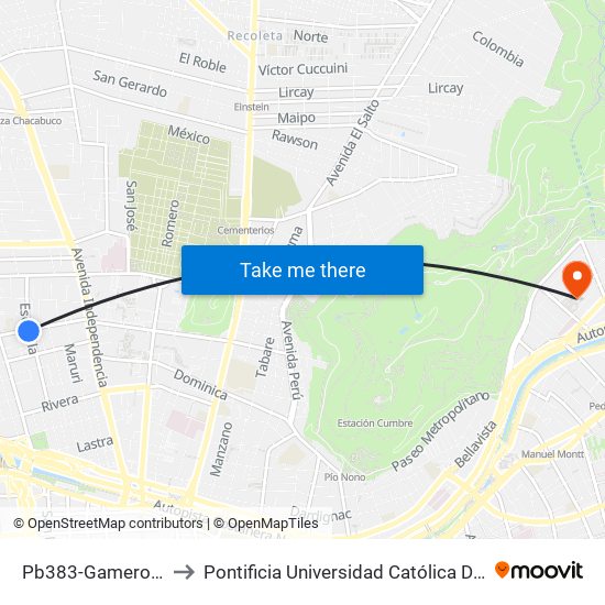 Pb383-Gamero / Esq. Escanilla to Pontificia Universidad Católica De Chile - Campus Lo Contador map