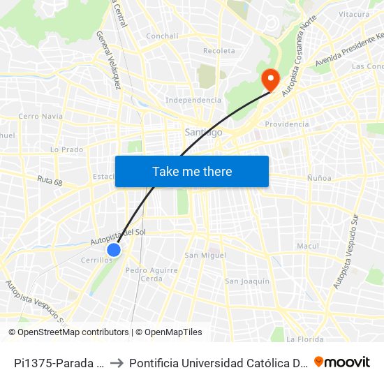 Pi1375-Parada 3 / (M) Cerrillos to Pontificia Universidad Católica De Chile - Campus Lo Contador map
