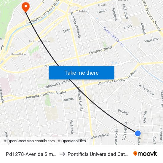 Pd1278-Avenida Simón Bolívar / Esq. Montenegro to Pontificia Universidad Católica De Chile - Campus Lo Contador map