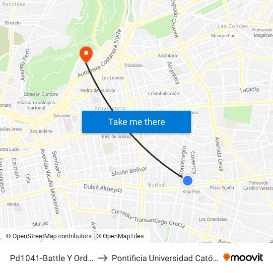 Pd1041-Battle Y Ordóñez / Esq. Gral. Gorostiaga to Pontificia Universidad Católica De Chile - Campus Lo Contador map