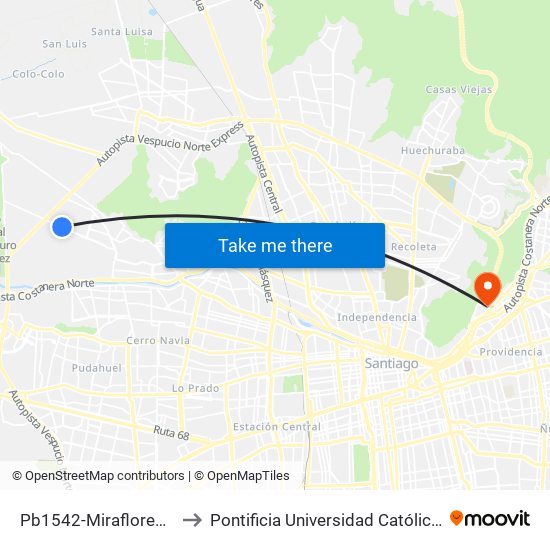 Pb1542-Miraflores / Esq. Av. A. Vespucio to Pontificia Universidad Católica De Chile - Campus Lo Contador map