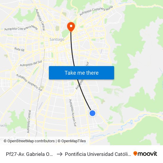 Pf27-Av. Gabriela Oriente / Esq. Los Azahares to Pontificia Universidad Católica De Chile - Campus Lo Contador map