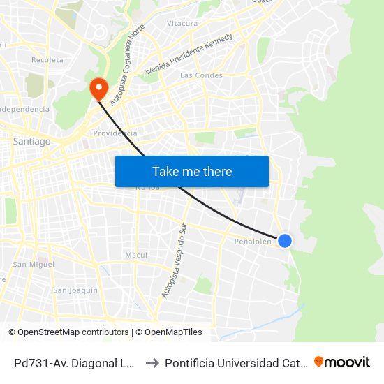 Pd731-Av. Diagonal Las Torres / Esq. Alvaro Casanova to Pontificia Universidad Católica De Chile - Campus Lo Contador map