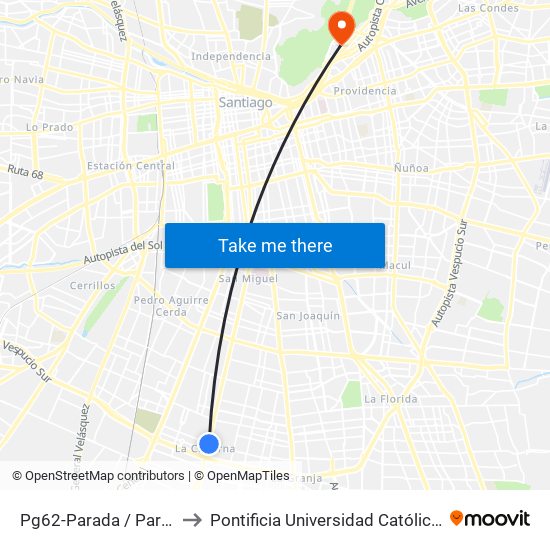 Pg62-Parada / Paradero 23 Gran Avenida to Pontificia Universidad Católica De Chile - Campus Lo Contador map