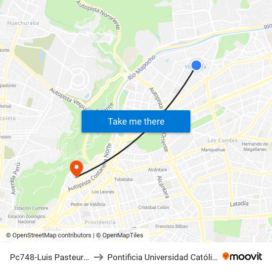 Pc748-Luis Pasteur / Esq. Manquehue Norte to Pontificia Universidad Católica De Chile - Campus Lo Contador map