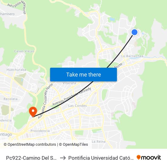 Pc922-Camino Del Sol / Esq. Camino Del Yunque to Pontificia Universidad Católica De Chile - Campus Lo Contador map